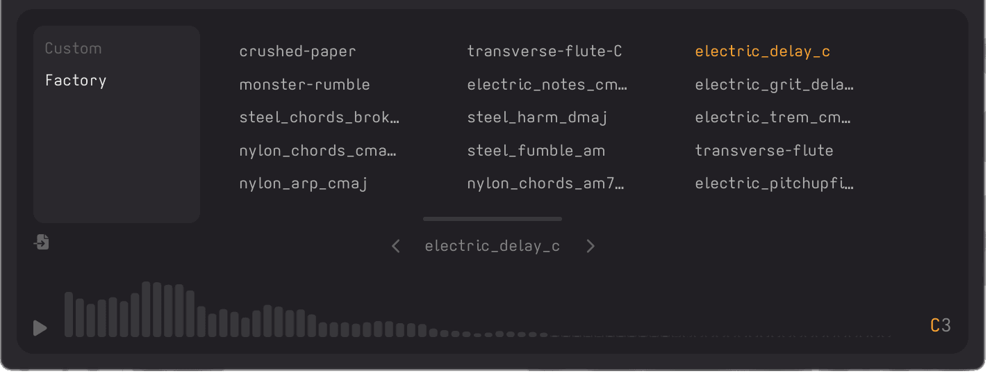 Sample Browser with folders and sample list visible