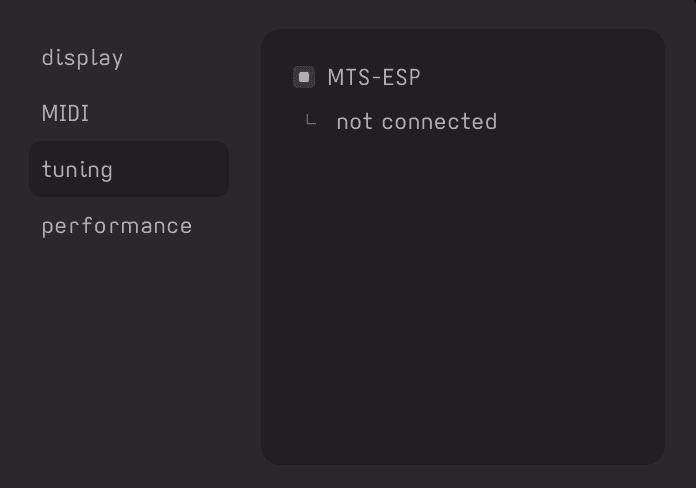 Settings modal on tuning tab showing MTS-ESP status